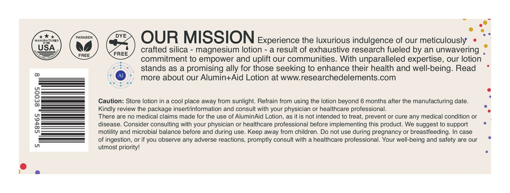 Alumin+Aid Lotion label: About, Cautions and Barcode