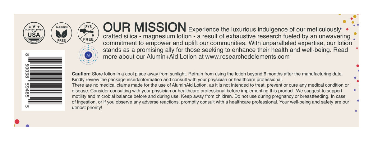 Alumin+Aid Lotion label: About, Cautions and Barcode