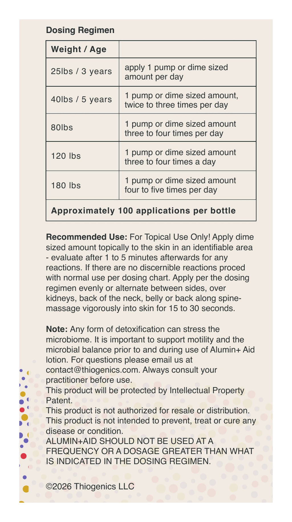 Alumin+Aid Lotion label: Dosing Regimen and Directions