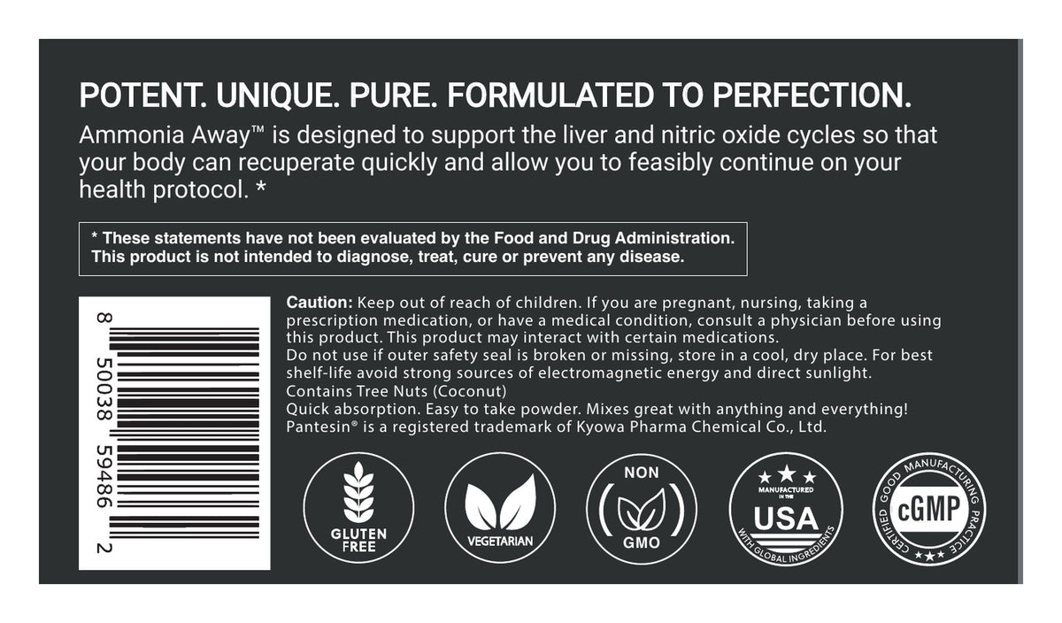 Ammonia Away Powder label: About, caution and certifications