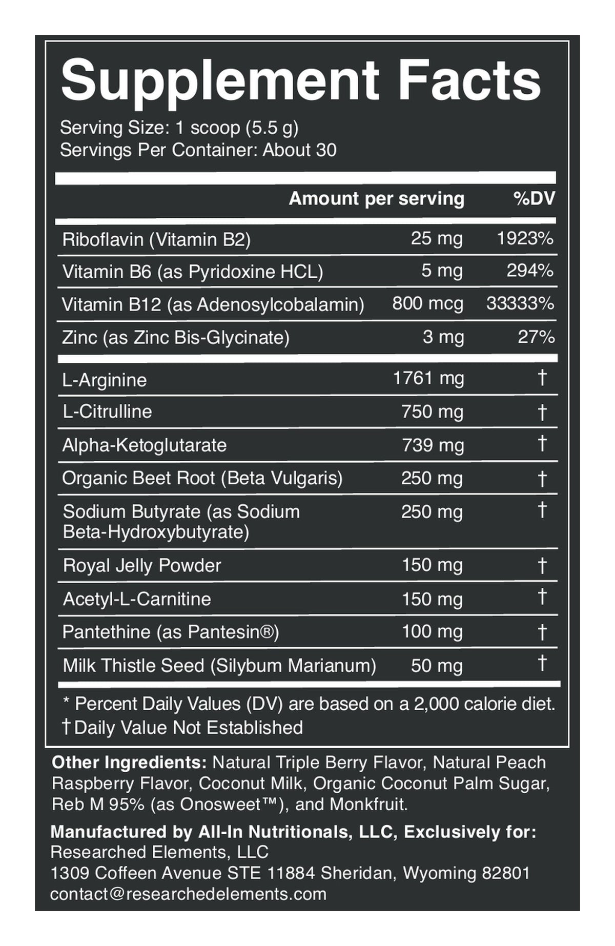 Ammonia Away Powder label: Supplement Facts