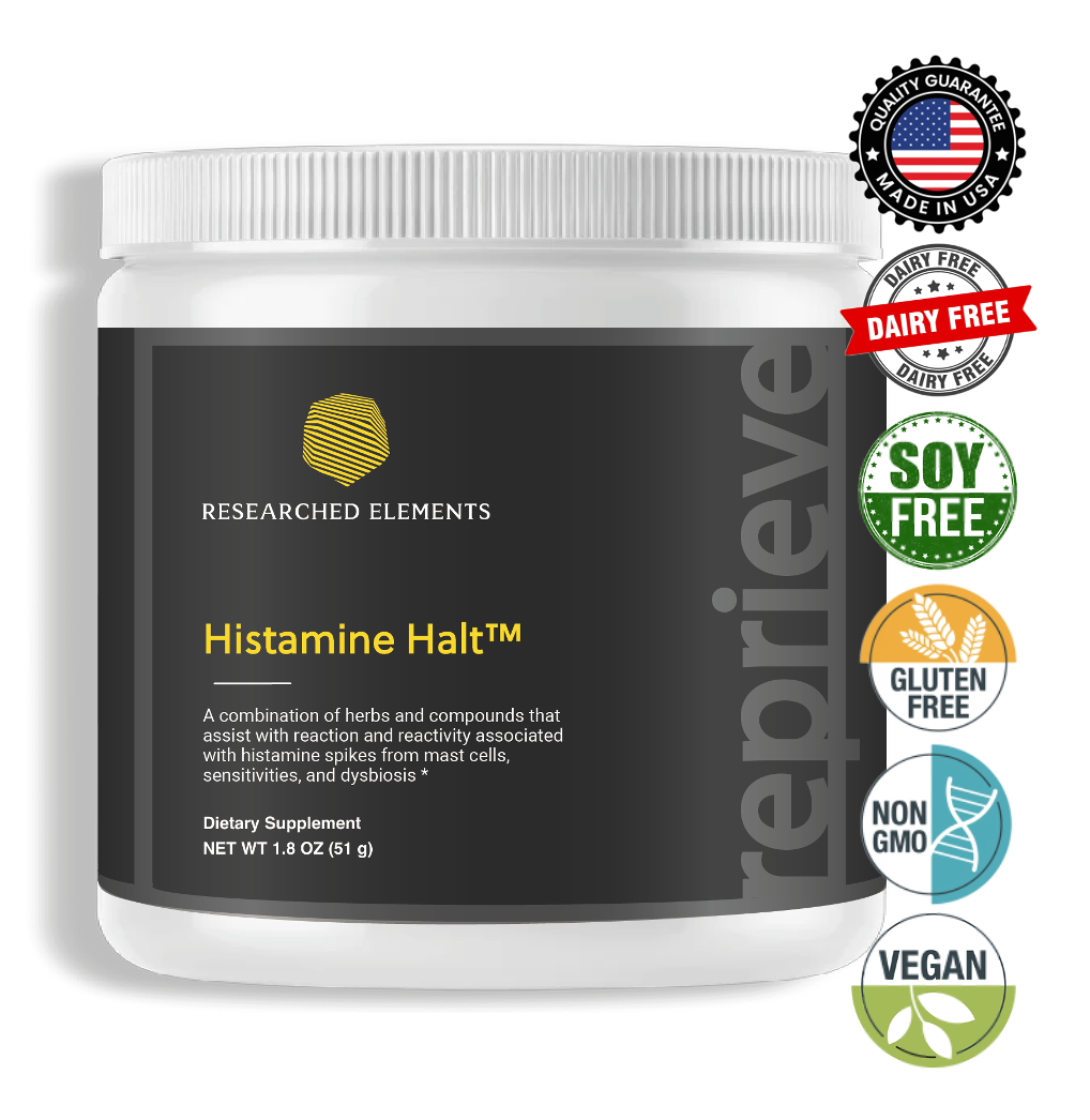Histamine Halt powder jar, earlier label