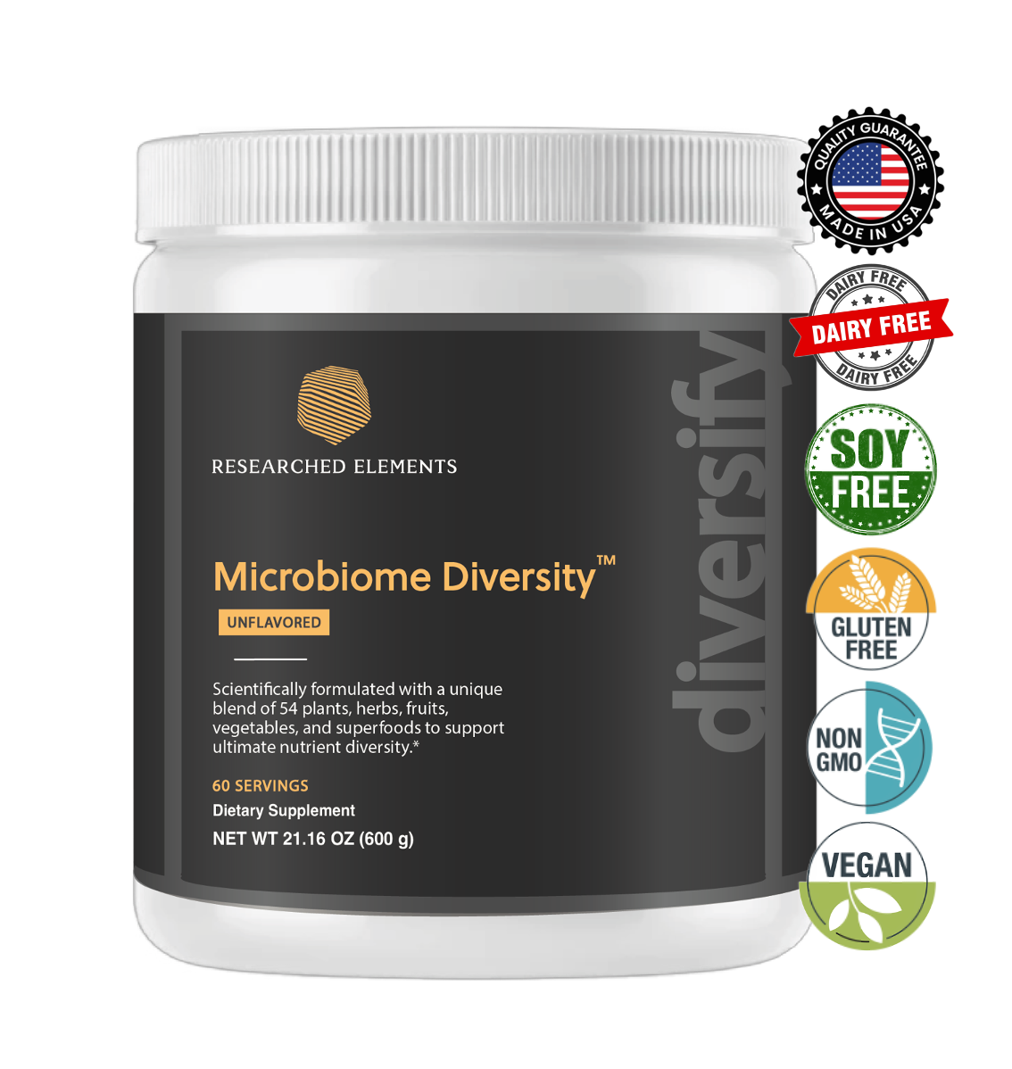 Microbiome Diversity (flavored & unflavored) - Unflavored | Researched Elements, earlier image