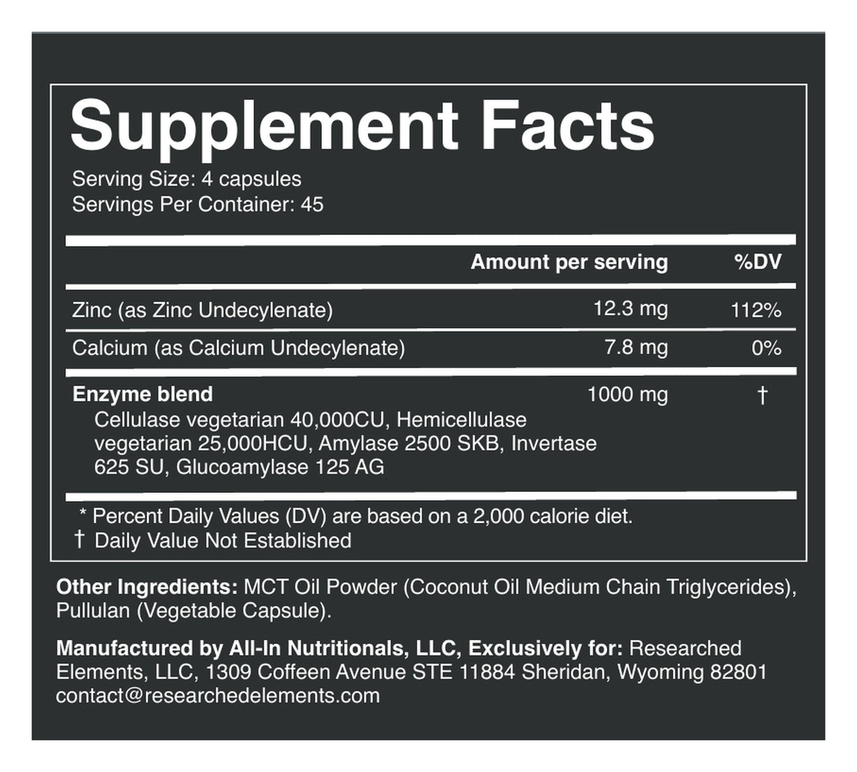 Candida Hunter capsules label: Supplement Facts