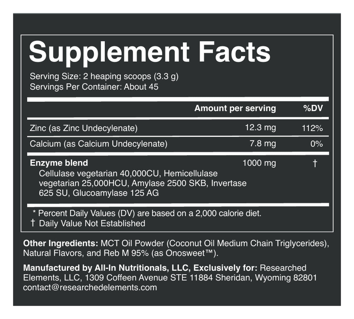 Candida Hunter powder label: Supplement Facts