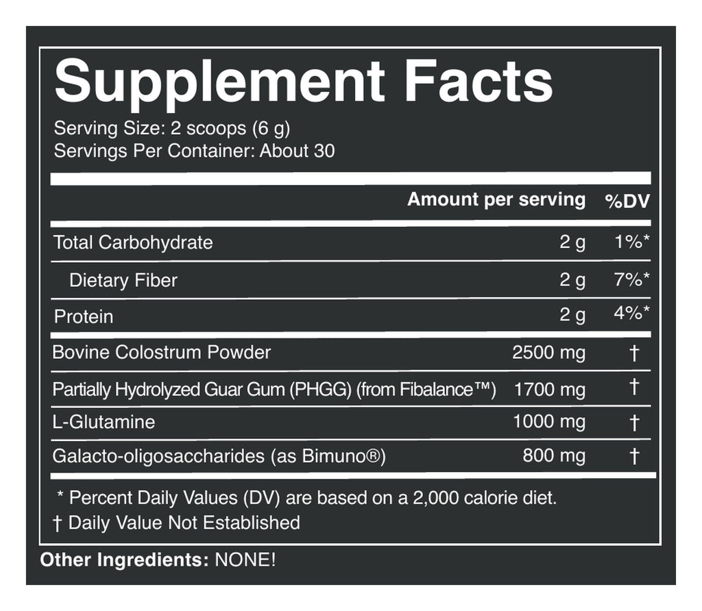 Colostrum Fusion Powder (Grass Fed) label: Supplement Facts