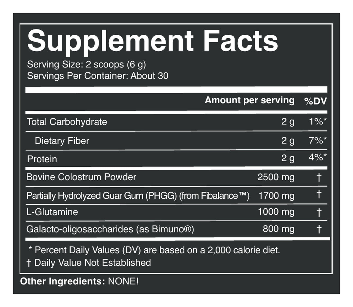 Colostrum Fusion Powder (Grass Fed) label: Supplement Facts