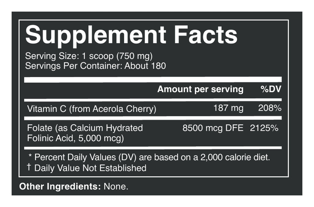 Folinic Acid Powder v2 label: Supplement Facts