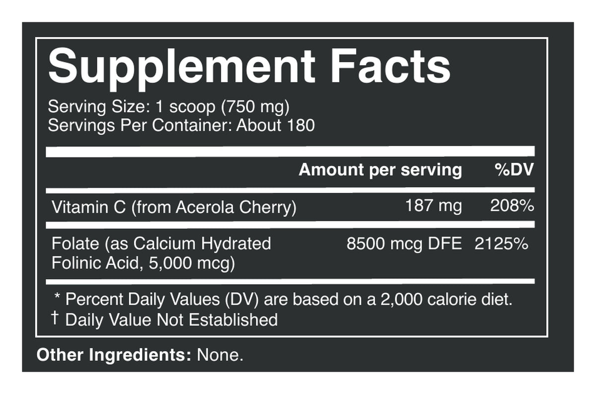 Folinic Acid Powder v2 label: Supplement Facts