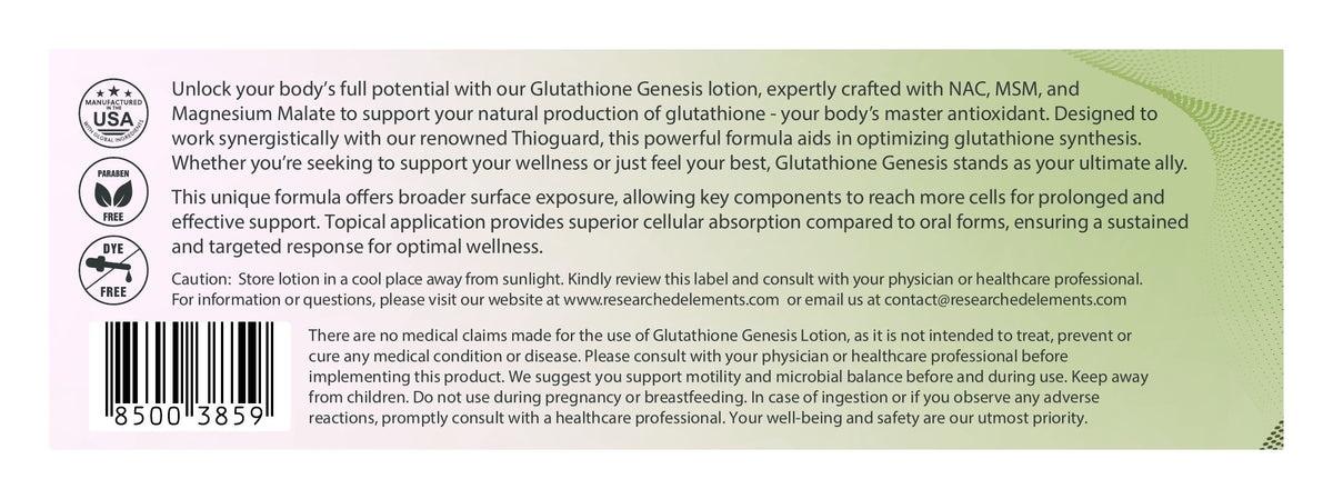 Glutathione Genesis label: About, Cautions and Barcode