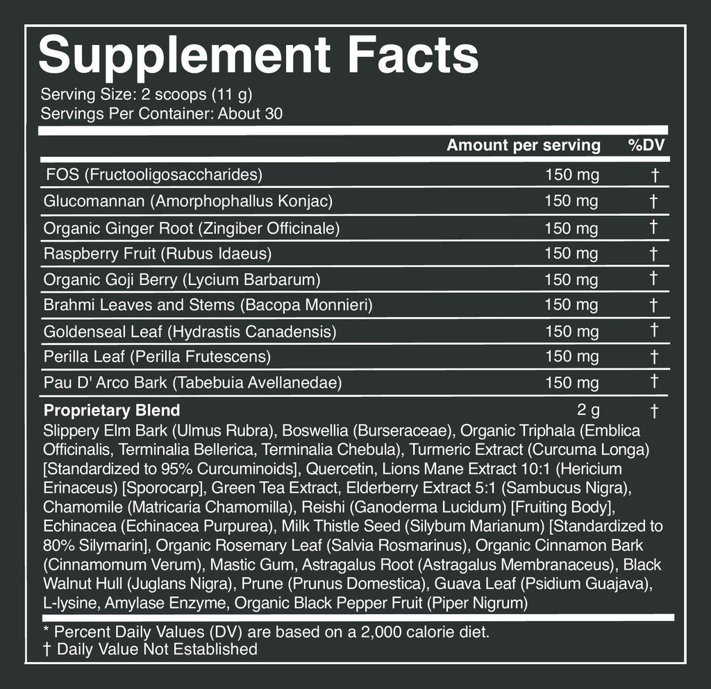 Gut Guardian powder label: Supplement Facts, part 2 of 2