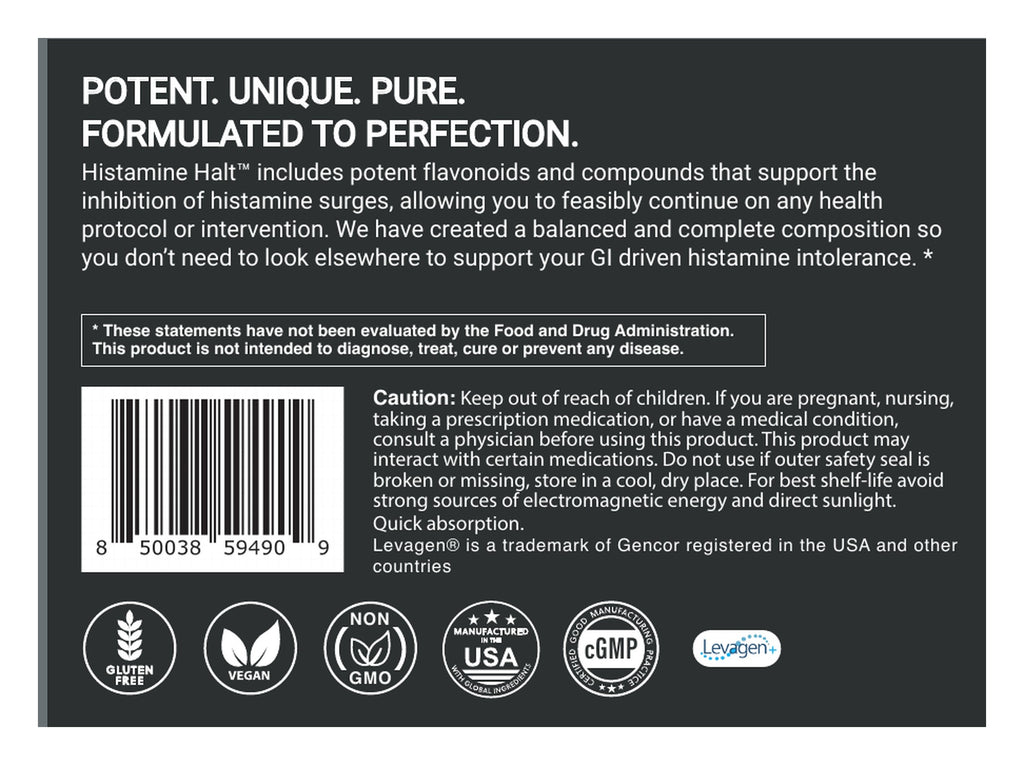 Histamine Halt capsules label: About, cautions and certifications