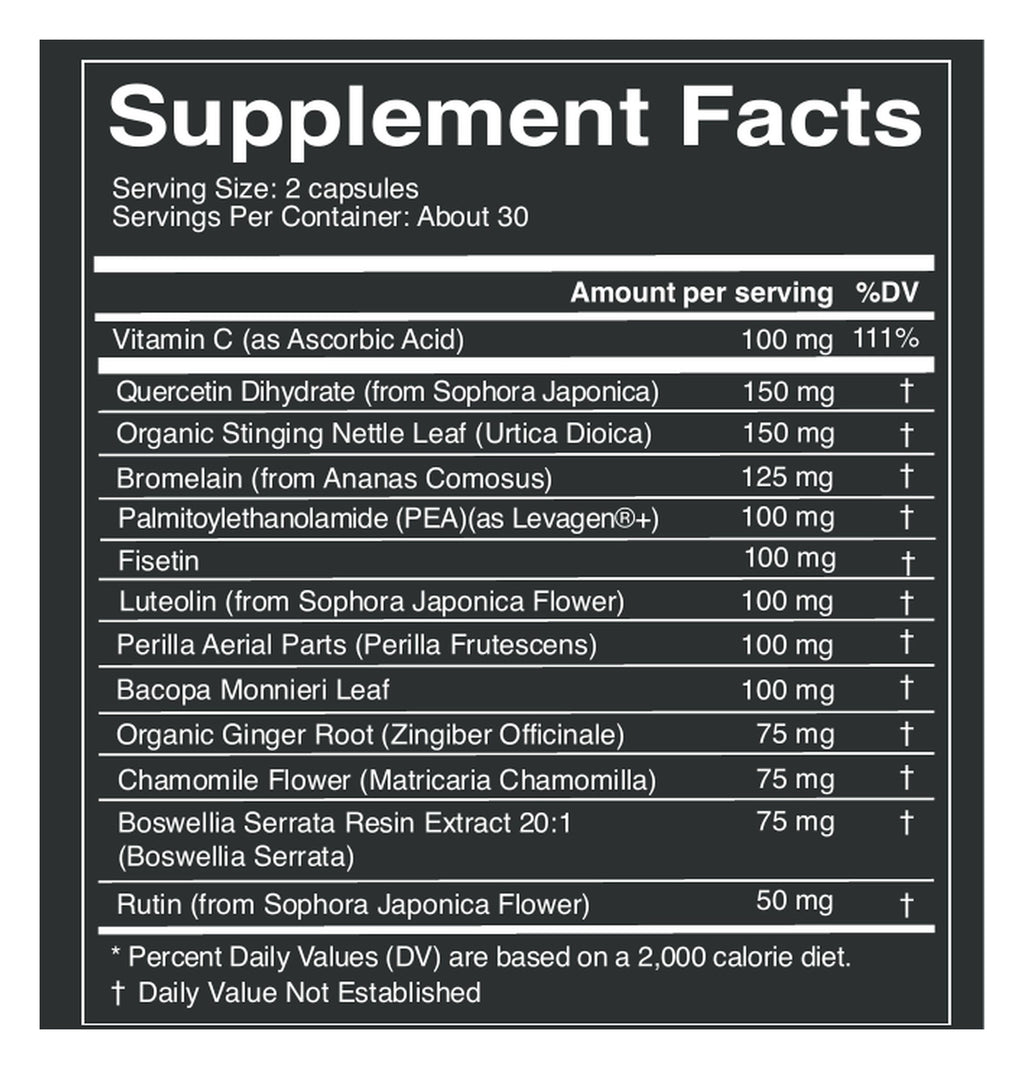 Histamine Halt capsules label: Supplement Facts
