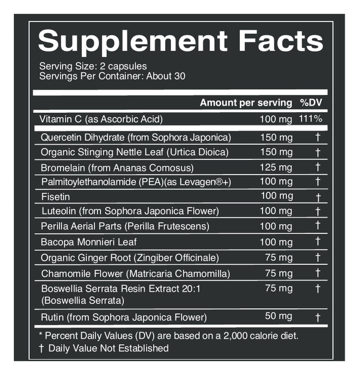 Histamine Halt capsules label: Supplement Facts