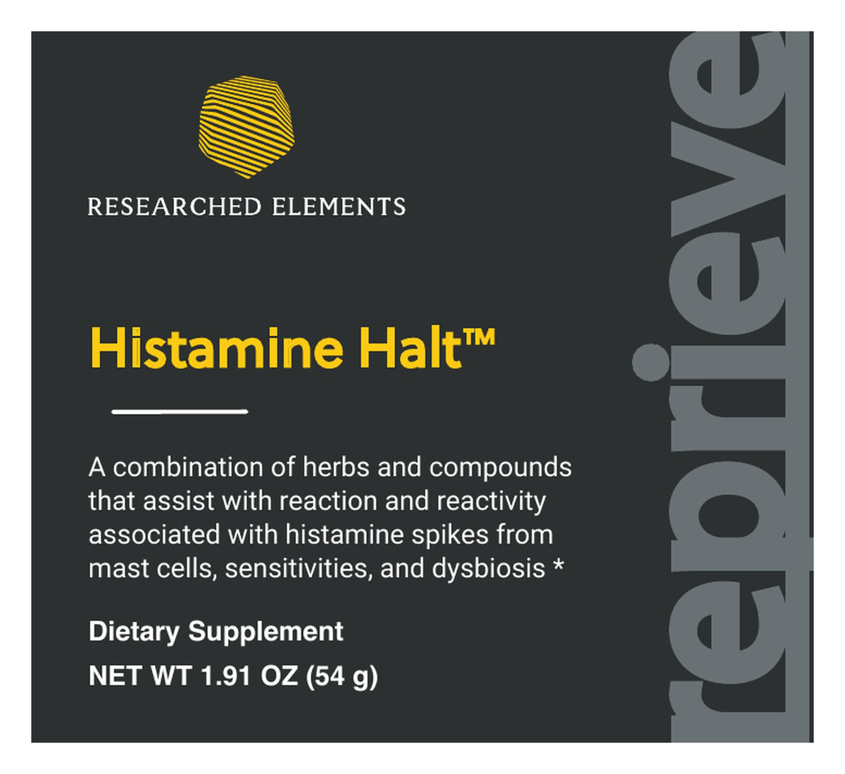 Histamine Halt powder label: Front