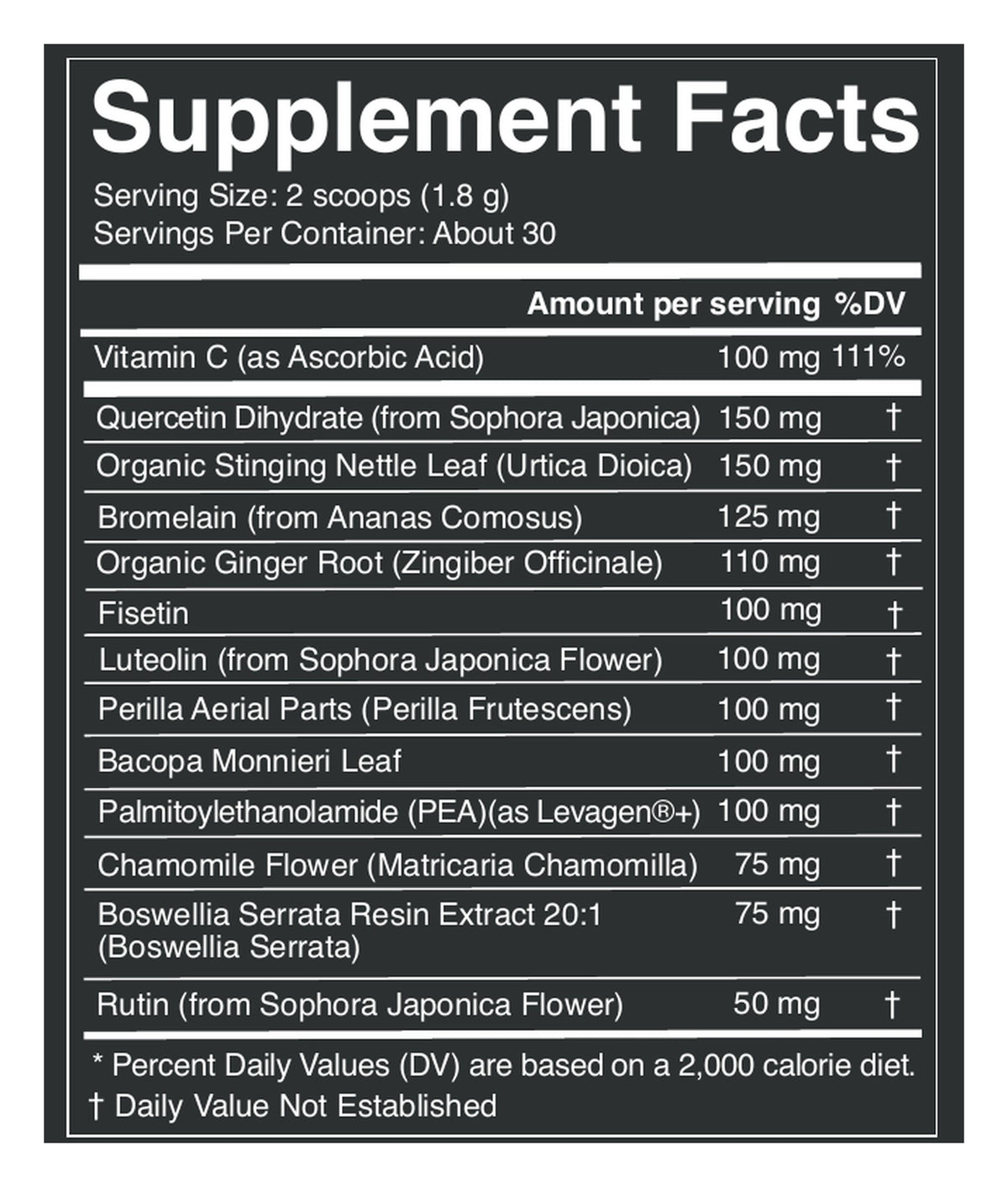 Histamine Halt powder label: Supplement Facts