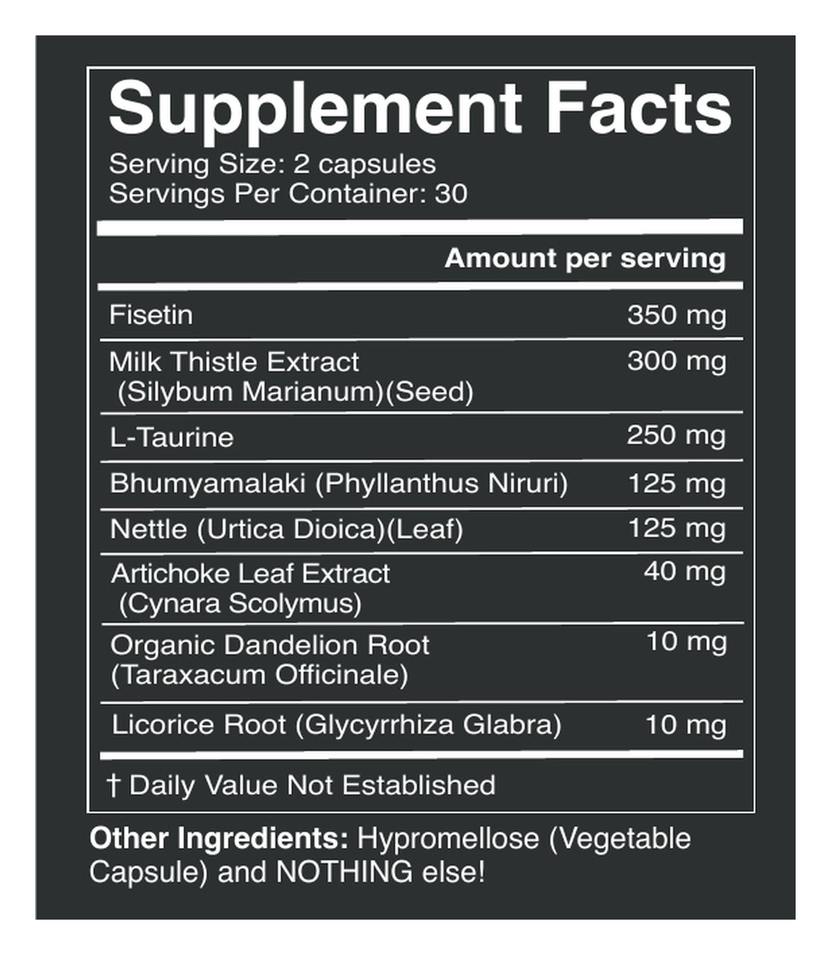 KLL Detox label: Supplement Facts