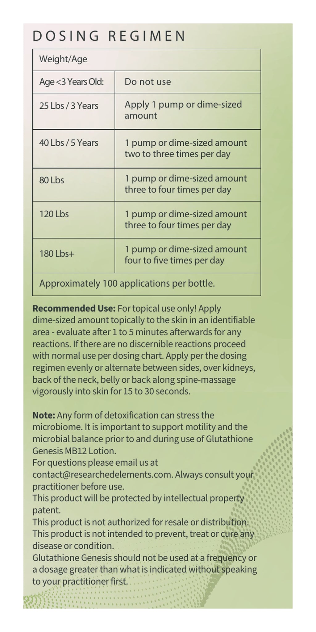 MB12 Glutathione Genesis label: Dosing Regimen and Directions