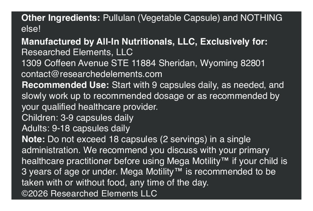 Mega Motility capsules label: Other ingredients and directions