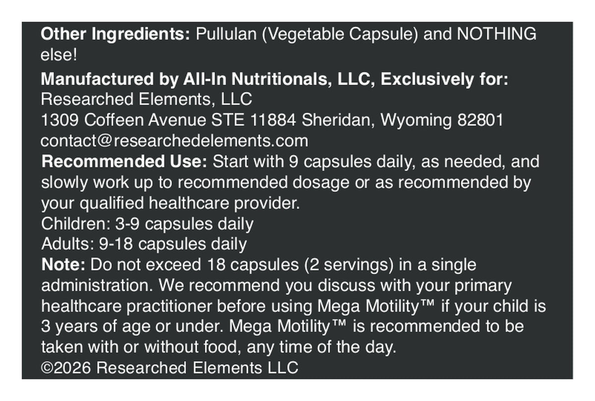 Mega Motility capsules label: Other ingredients and directions