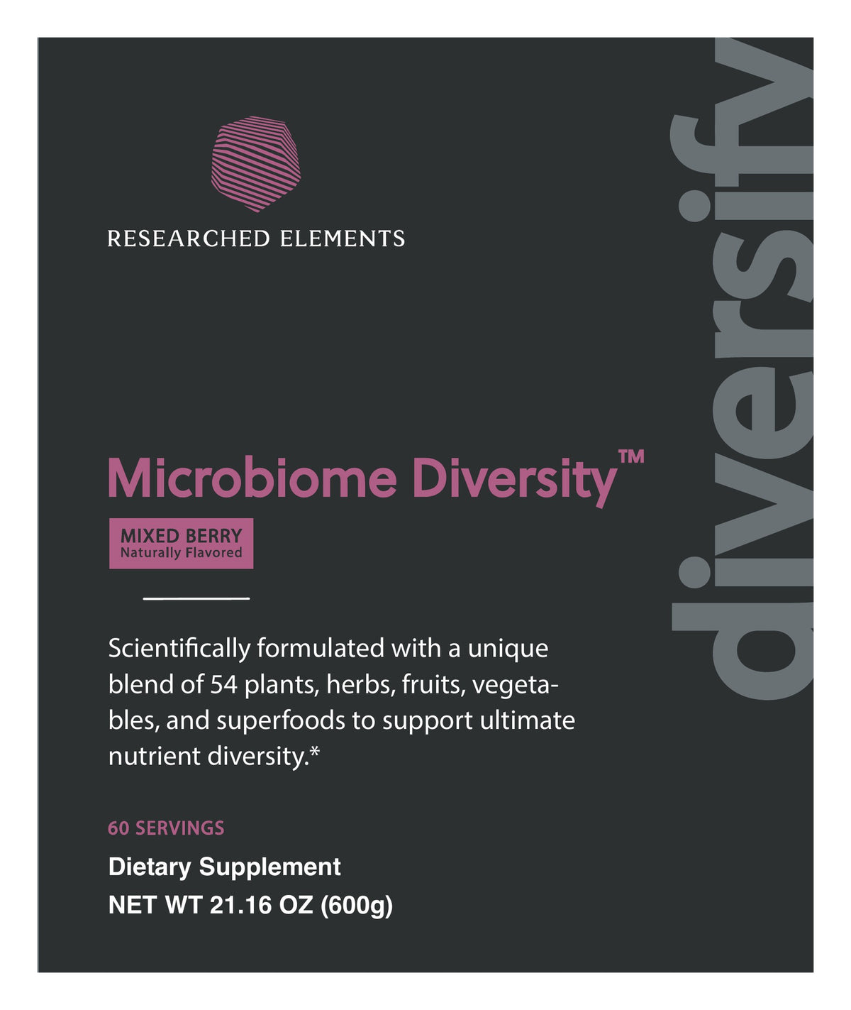 Microbiome Diversity mixed berry flavored label: Front