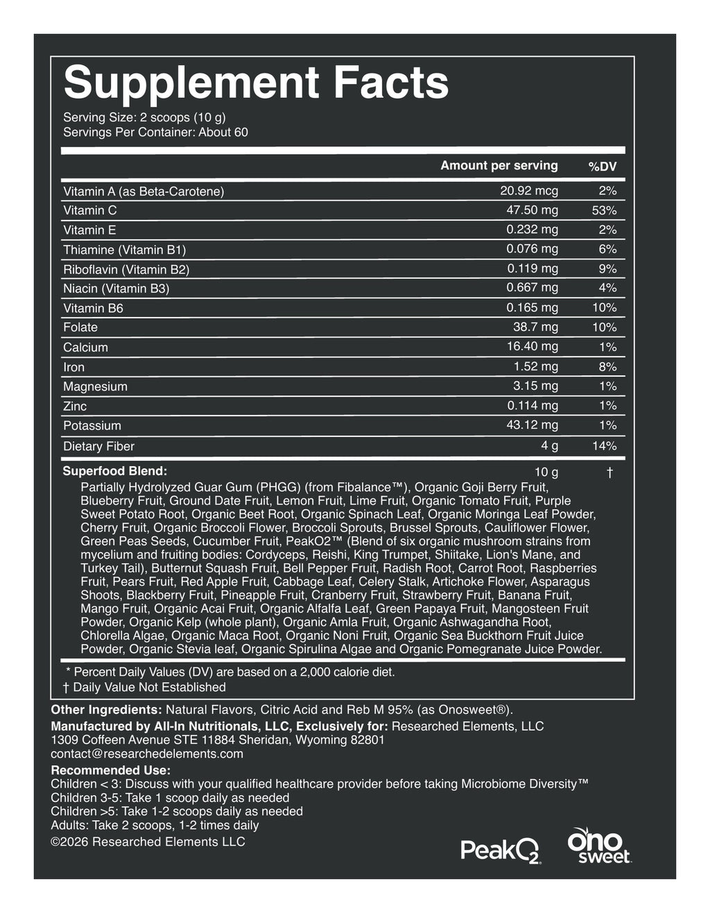 Microbiome Diversity mixed berry flavored label: Supplement Facts and directions
