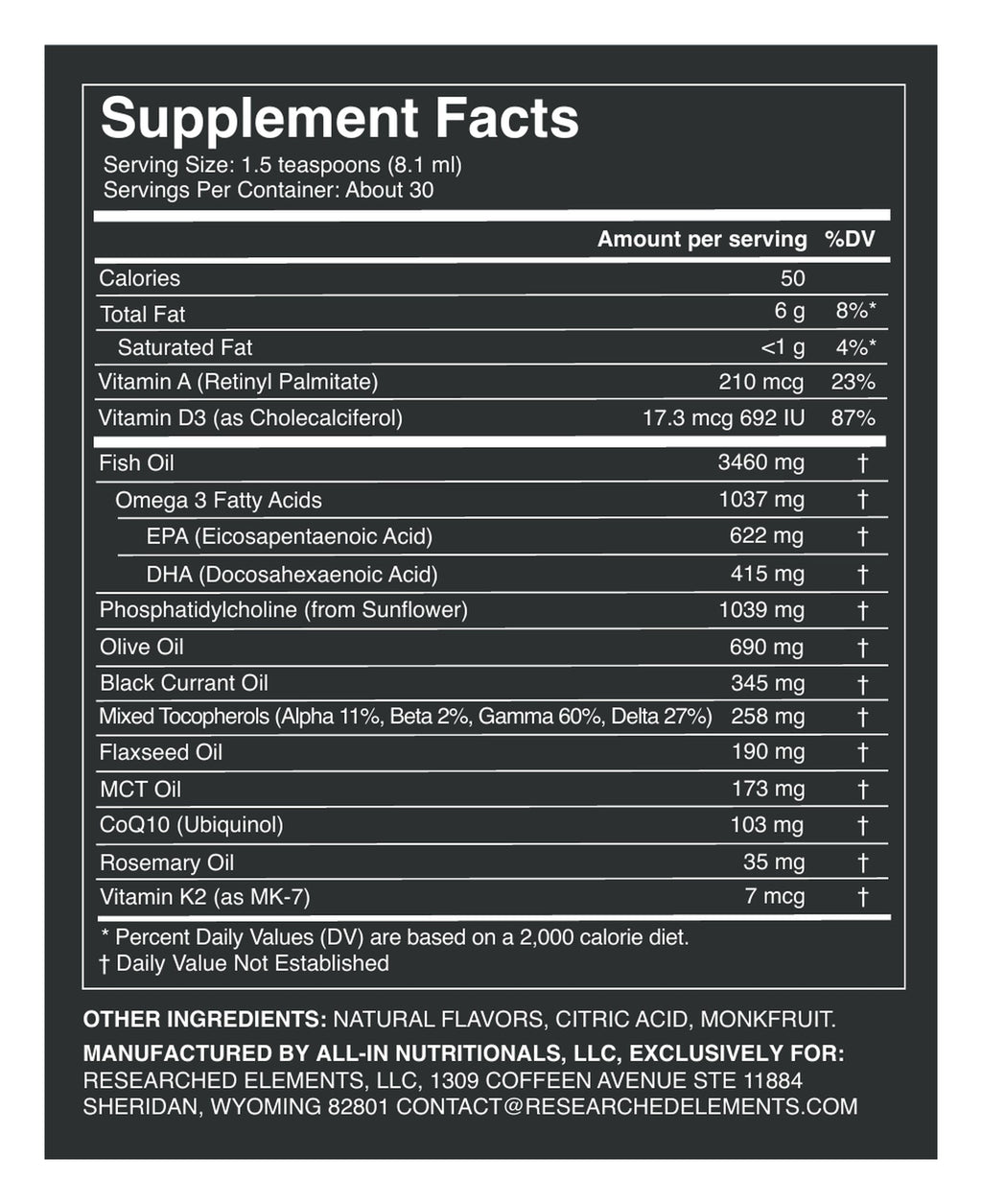 Mito Mind label: Supplement Facts