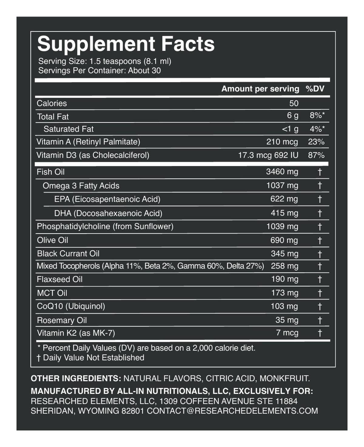 Mito Mind label: Supplement Facts