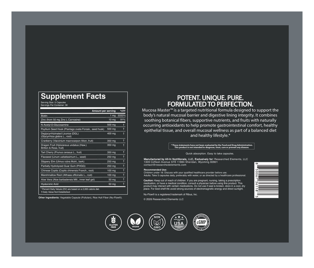 Mucosa Master label: pouch back