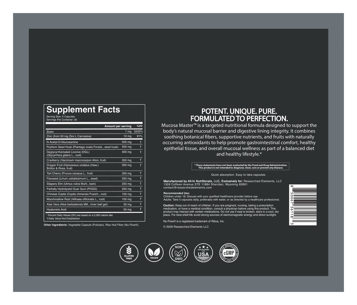 Mucosa Master label: pouch back