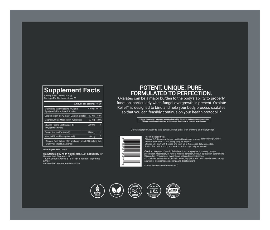Oxalate Relief label: pouch back