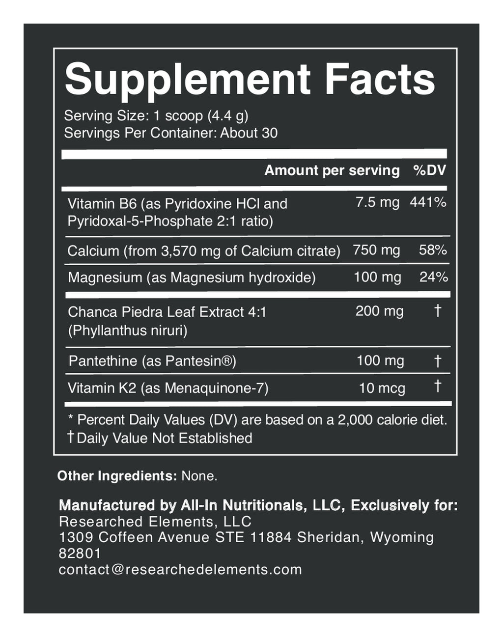 Oxalate Relief label: Supplement Facts