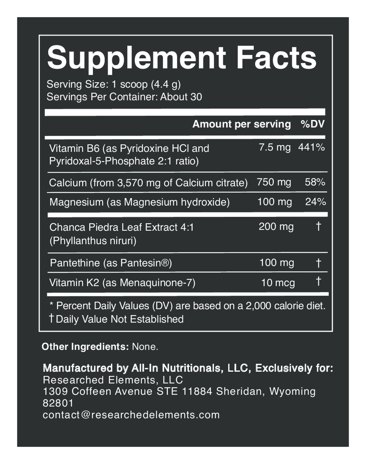 Oxalate Relief label: Supplement Facts