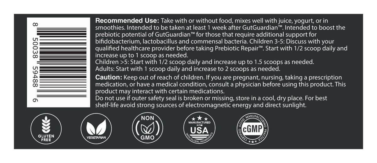 Prebiotic Repair label: Directions and recommended use