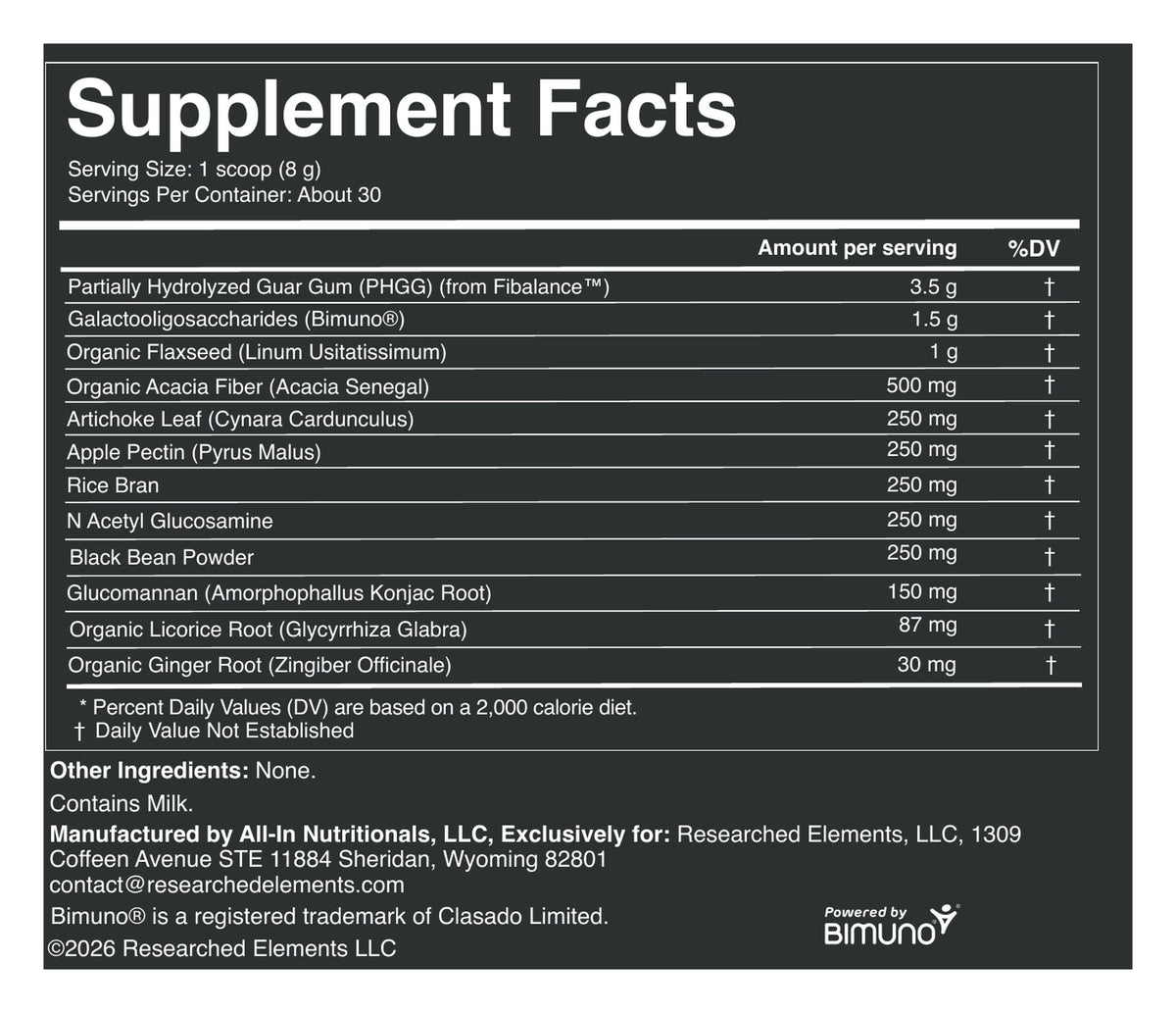 Prebiotic Repair label: Supplement Facts