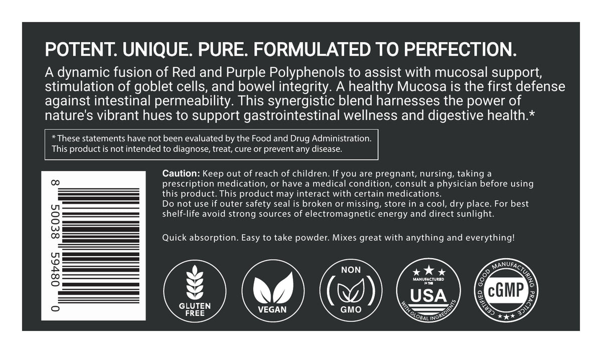 Reds & Purples Powder label: About, caution and certifications