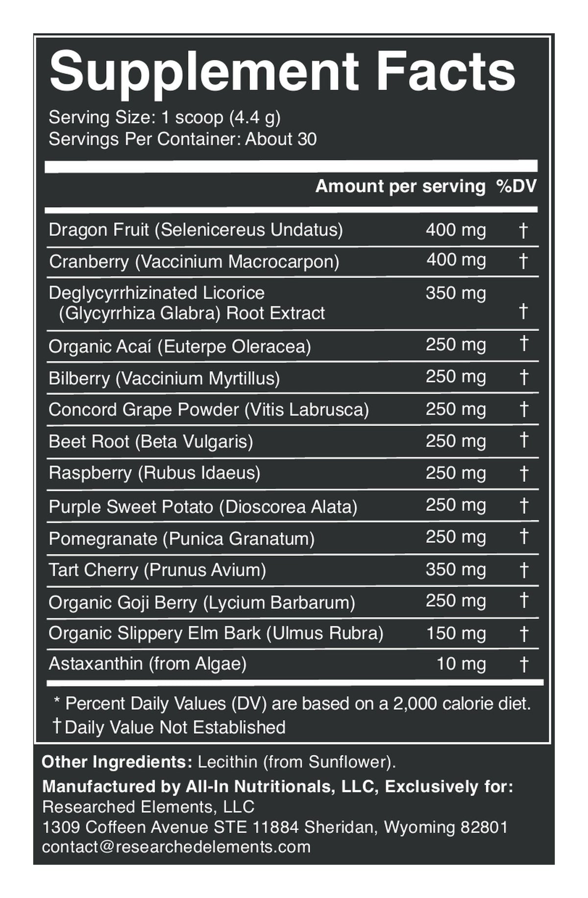 Reds & Purples Powder label: Supplement Facts