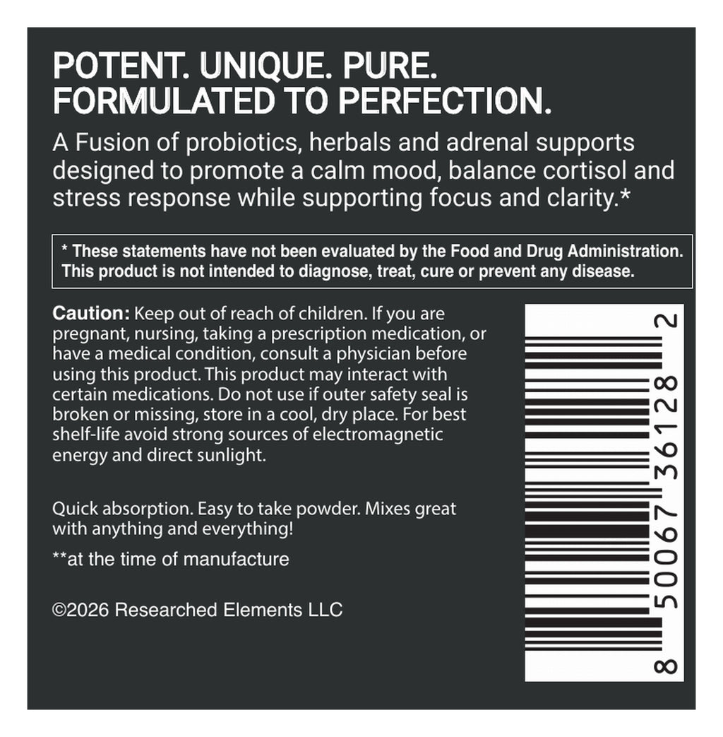 Serene Calm mixed berry powder label: About
