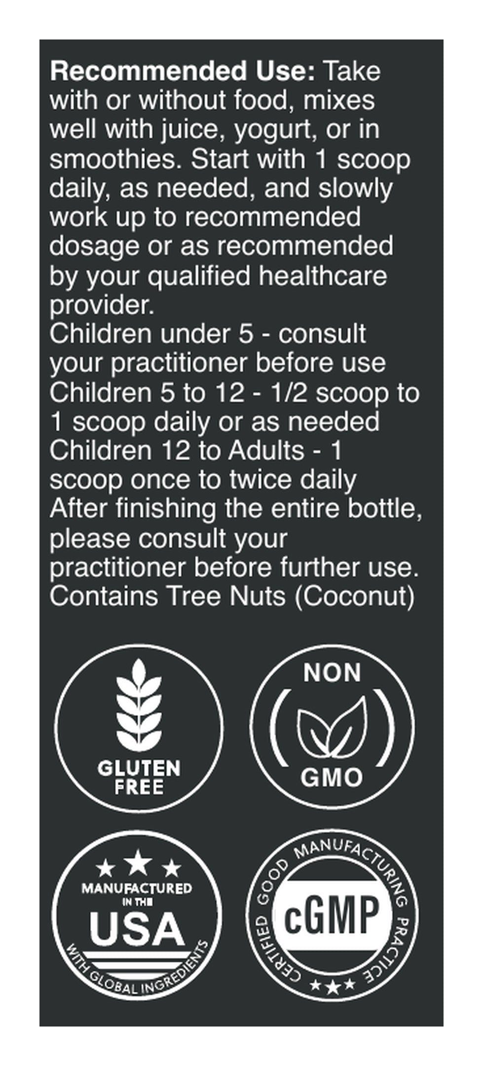 Serene Calm mixed berry powder label: Directions and warnings