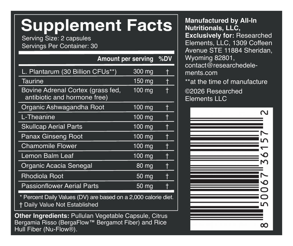 Serene Calm capsules label: Supplement Facts