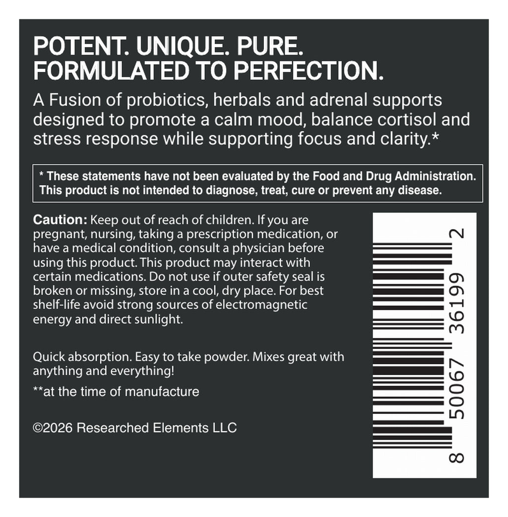 Serene Calm coco powder label: About