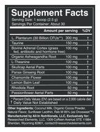 Serene Calm coco powder label: Supplement Facts