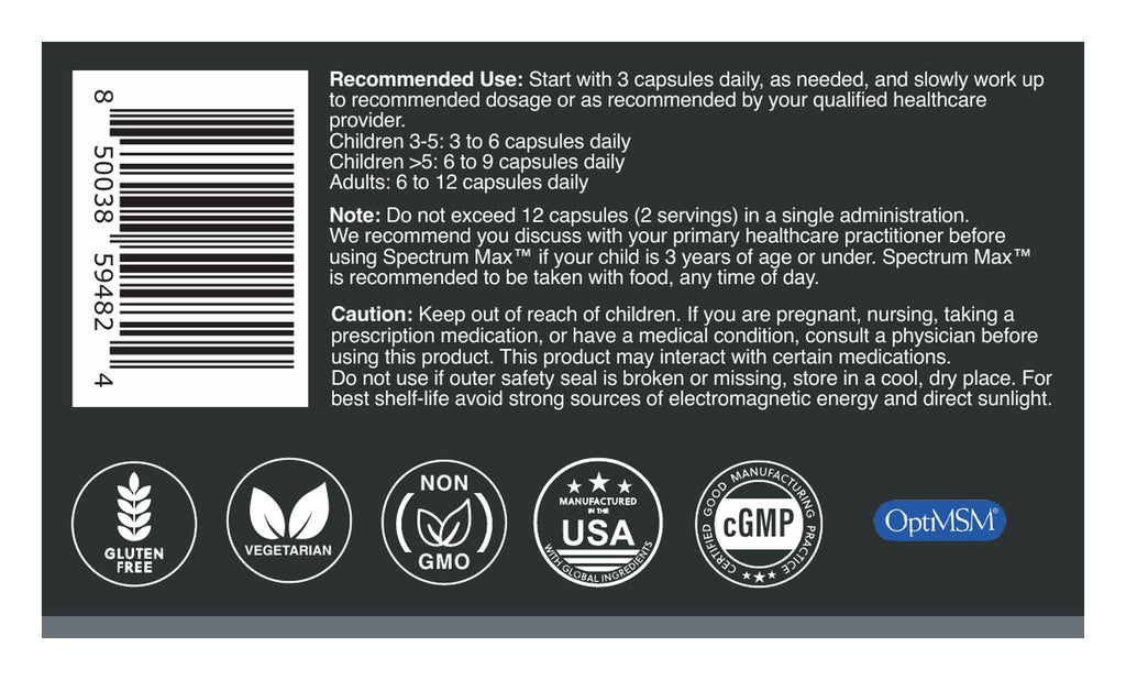 Spectrum Max capsules label: directions and warnings
