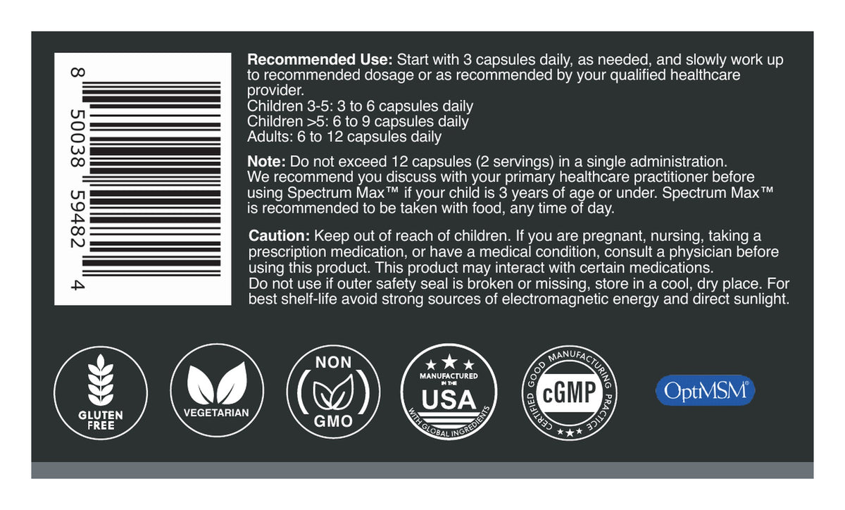 Spectrum Max capsules label: directions and warnings