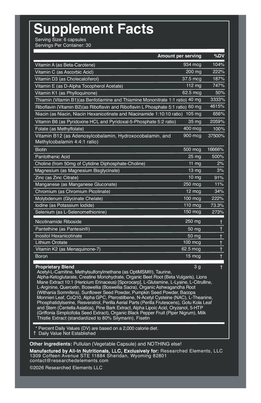 Spectrum Max capsules label: Supplement Facts