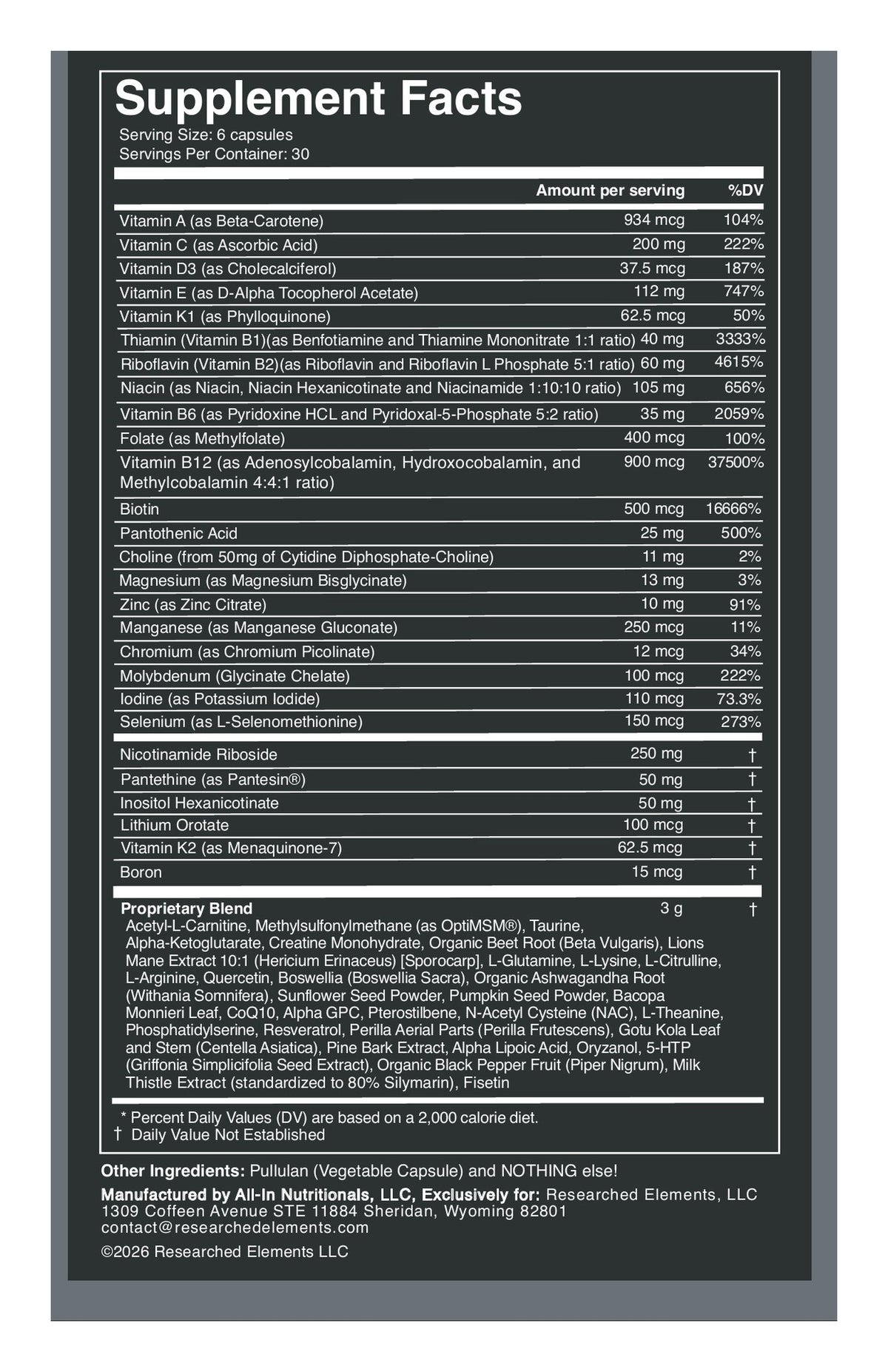 Spectrum Max capsules label: Supplement Facts