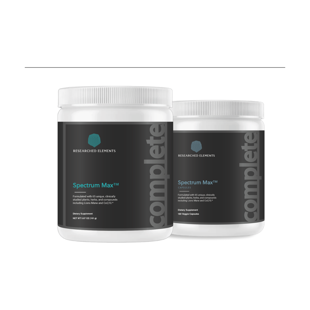 Spectrum Max powder and capsules jars, earlier label