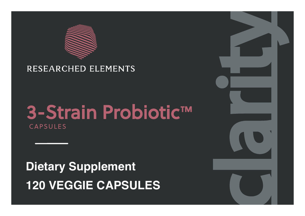 Three Strain Probiotic label: Front panel