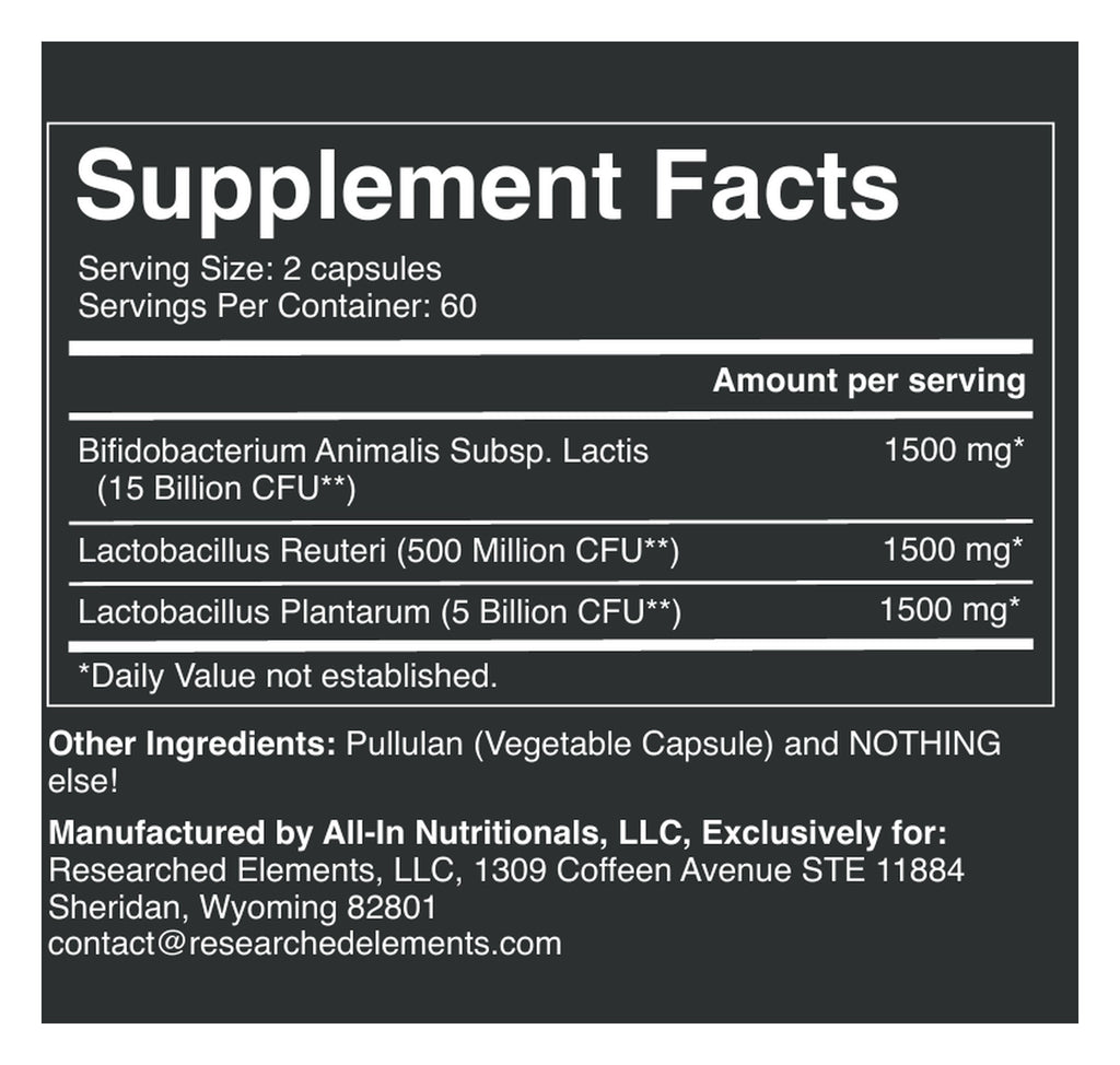 Three Strain Probiotic label: Supplement Facts