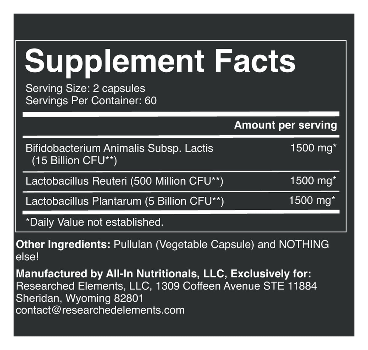 Three Strain Probiotic label: Supplement Facts